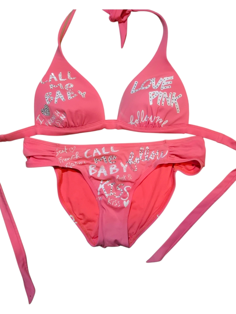 PINK Coral Bikini Set with Script Print - Picture 2 of 16